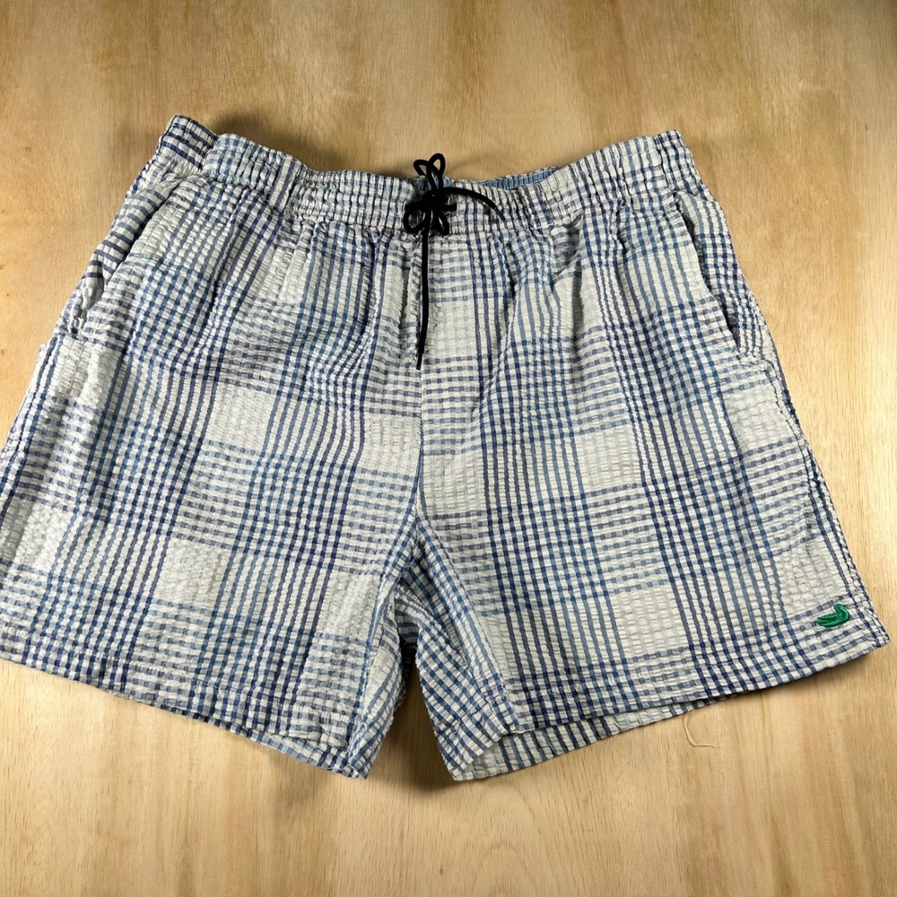 Southern Marsh Mens Blue Gingham Seersucker Swim Trunks Shorts Size Large L